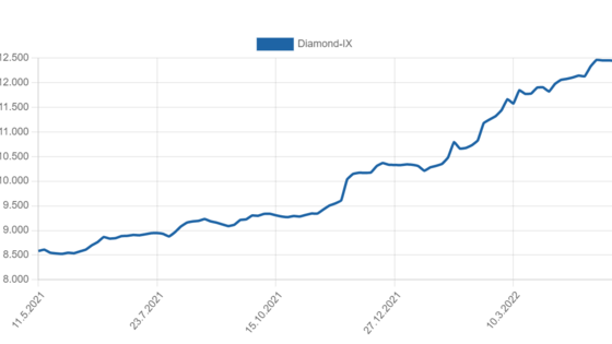 Wertentwicklung von Anlagediamanten - Der Diamanten Investment Index für gesuchte Größen und Top Qualitäten von Diamanten zur Wertanlage.