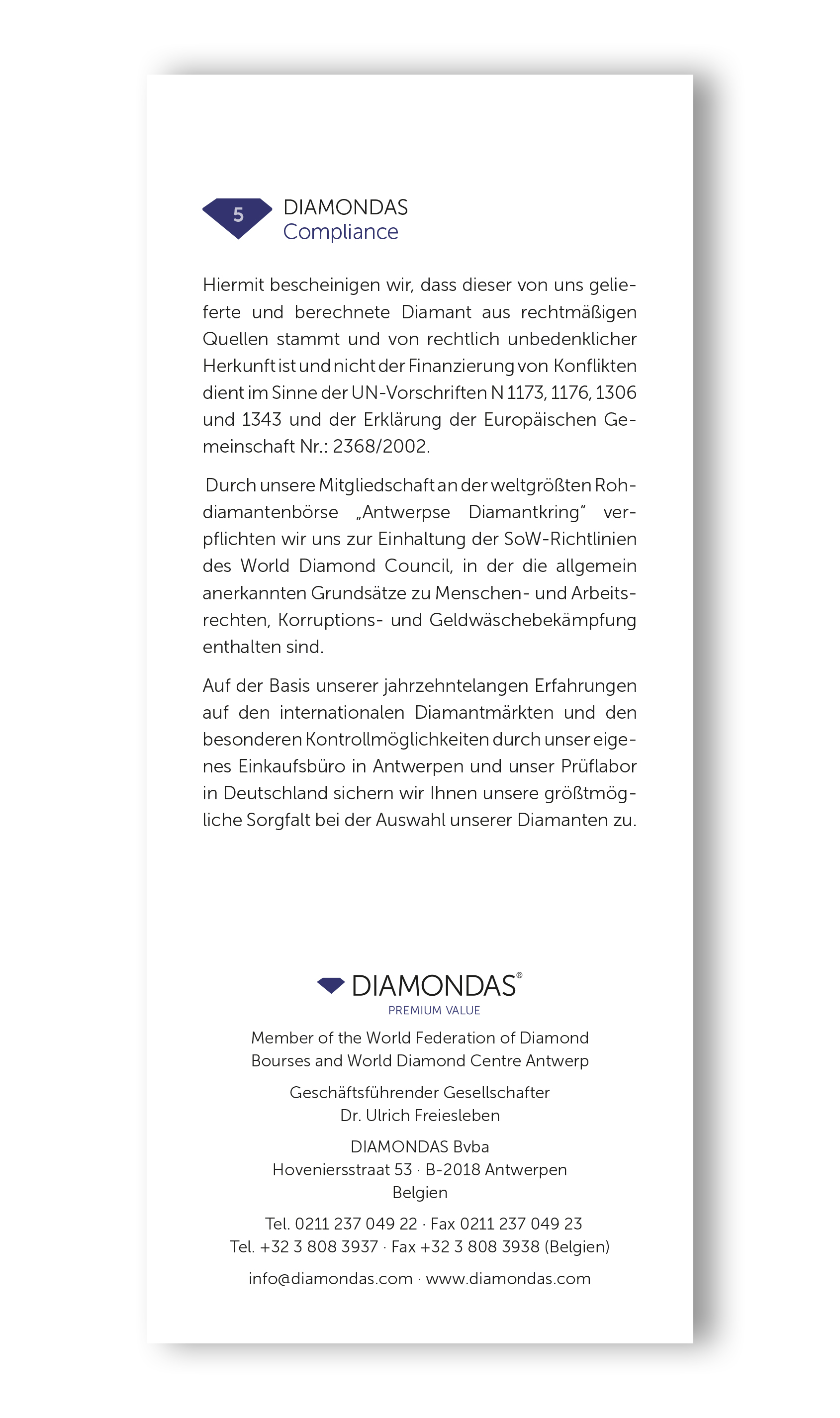 DIAMONDAS Compliance Karte DIAMONDAS Compliance Karte